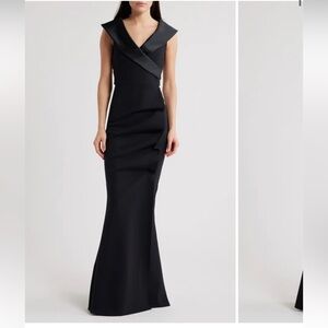 NEW Chiara Boni Fiy Satin Trim Mermaid Gown Maxi Dress in Nero Black Size 4